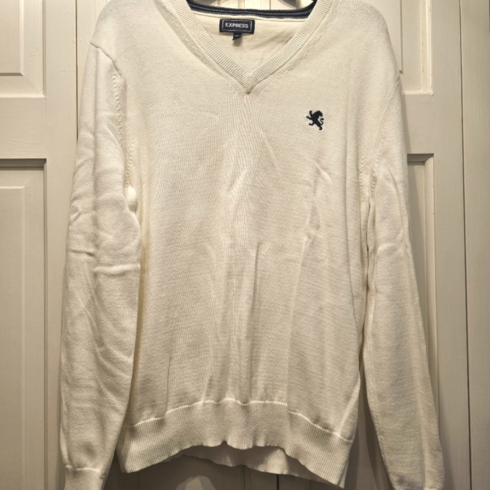 Express Men's White Sweater Sz L